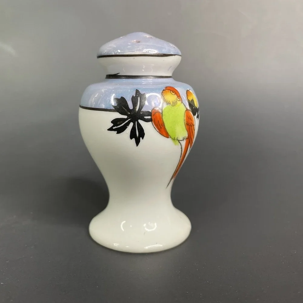 Vintage Lustreware Salt & Pepper Shaker Set Japan Porcelain Hand Painted Parrots